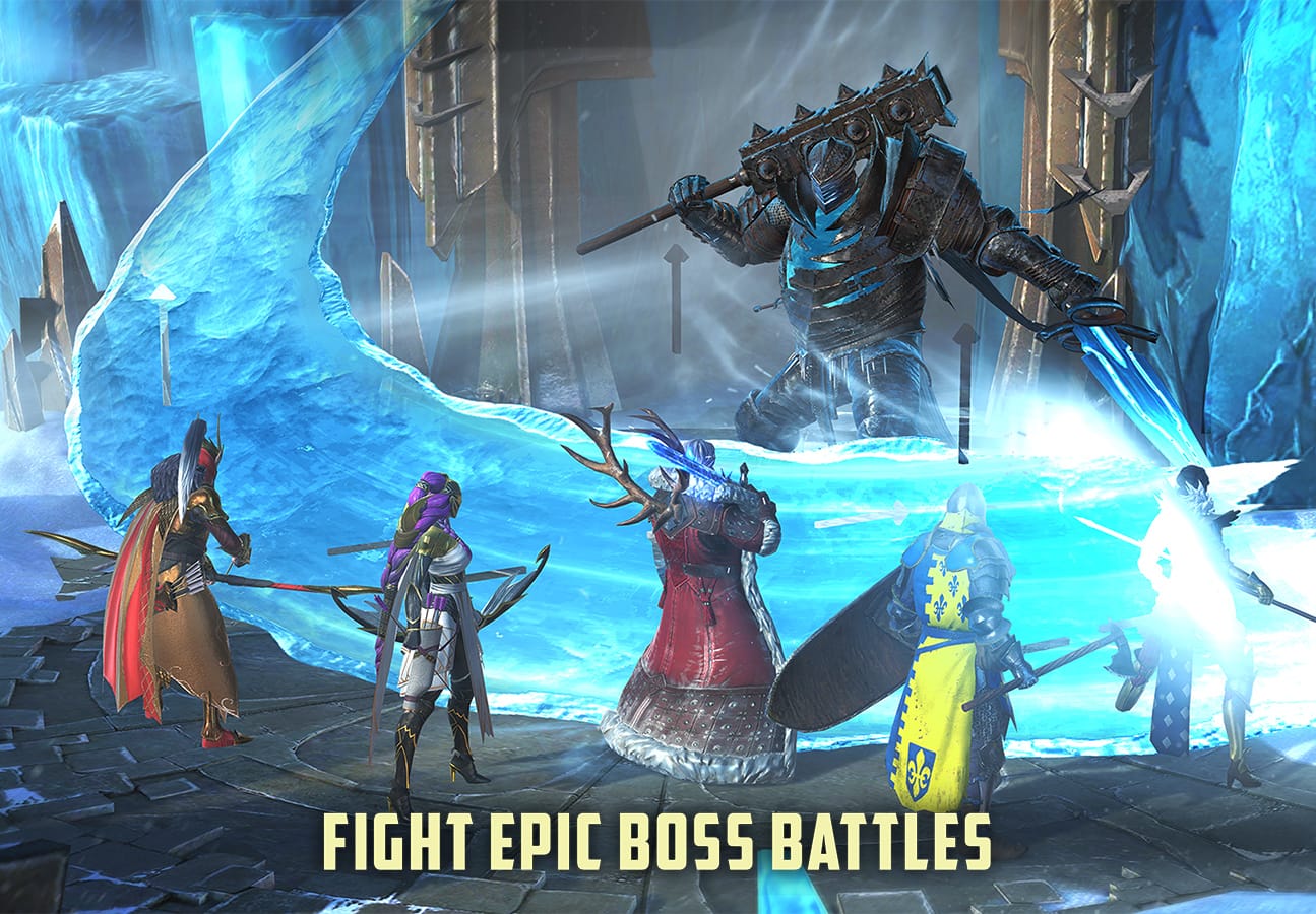 Raid Shadow Legends Official Boss Battle Gameplay Official Plarium press screenshot showing tactical boss battle team composition in Raid Shadow Legends beginner guide