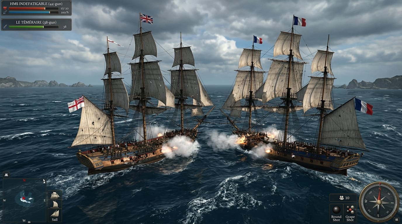 World of Sea Battle vs Naval Action in 2026: which game is actually worth your time? 2 Two wooden frigates maneuvering under wind in naval MMO comparison