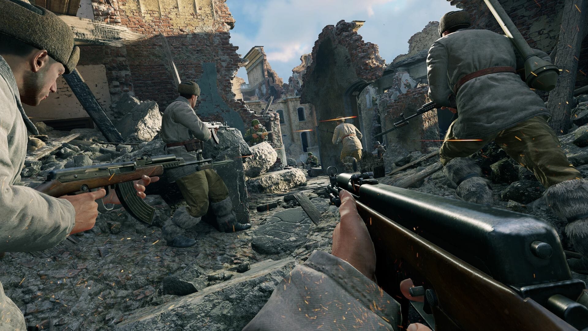 Enlisted Combined Arms Armor and Infantry Warfare Official Steam screenshot displaying tank combat alongside infantry in Enlisted review