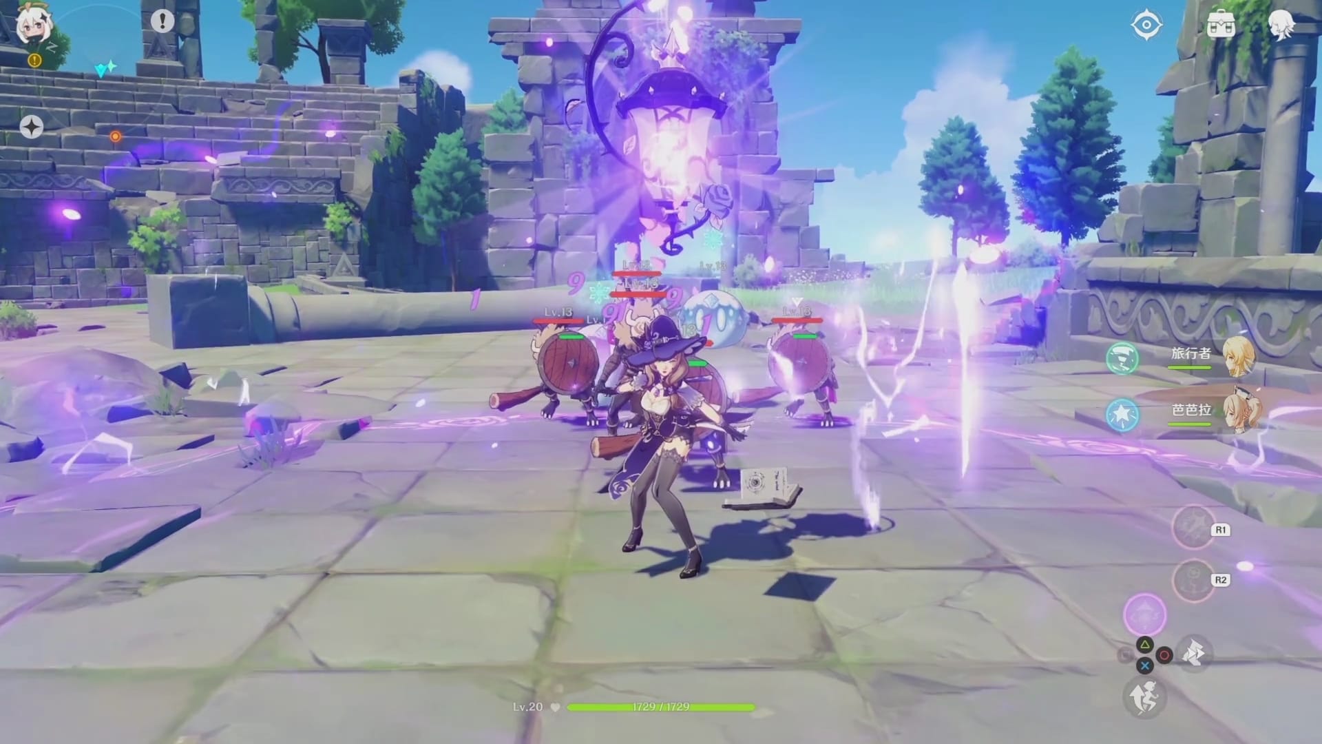 Genshin Impact PC Elemental Combat Screenshot Real in-game combat screenshot showing elemental abilities and particle effects in Genshin Impact on PC