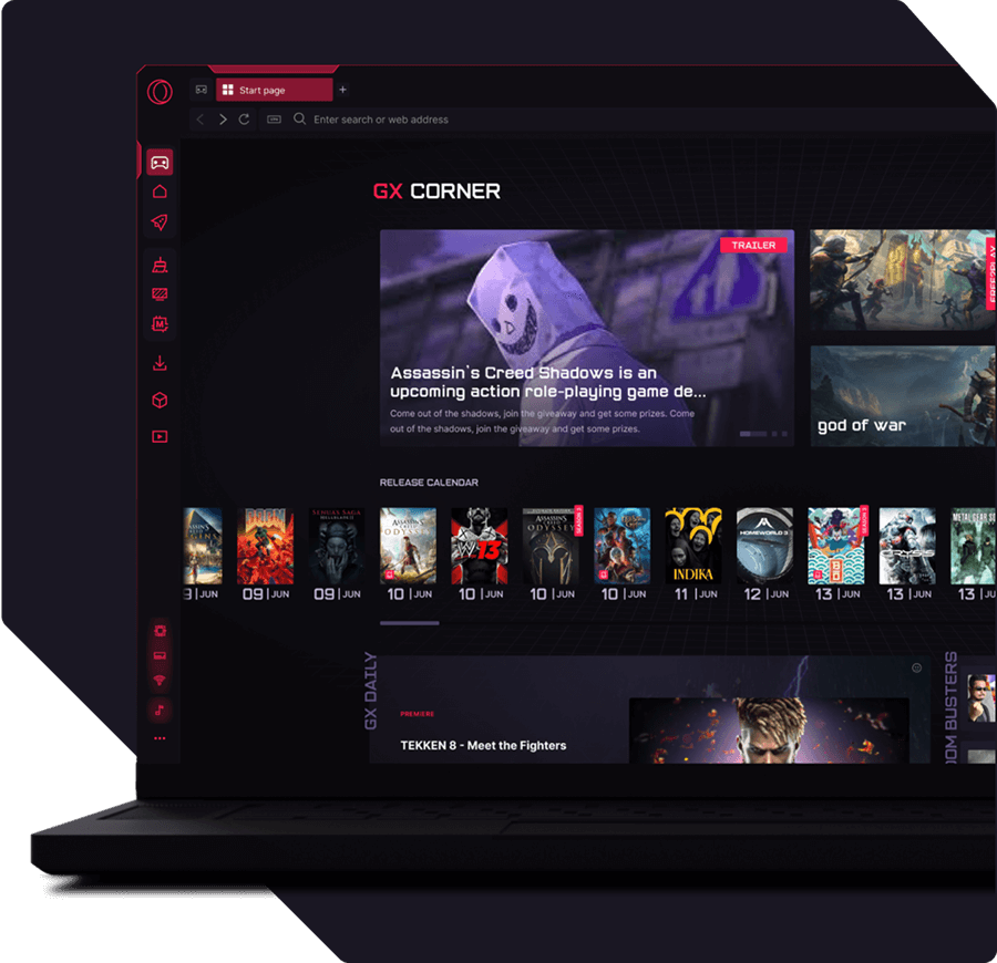 Real official screenshot of Opera GX sidebar displaying live Twitch channels and Discord messaging integration