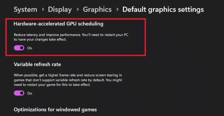 Windows 11 Graphics Settings HAGS Optimization Windows 11 Hardware Accelerated GPU Scheduling HAGS settings