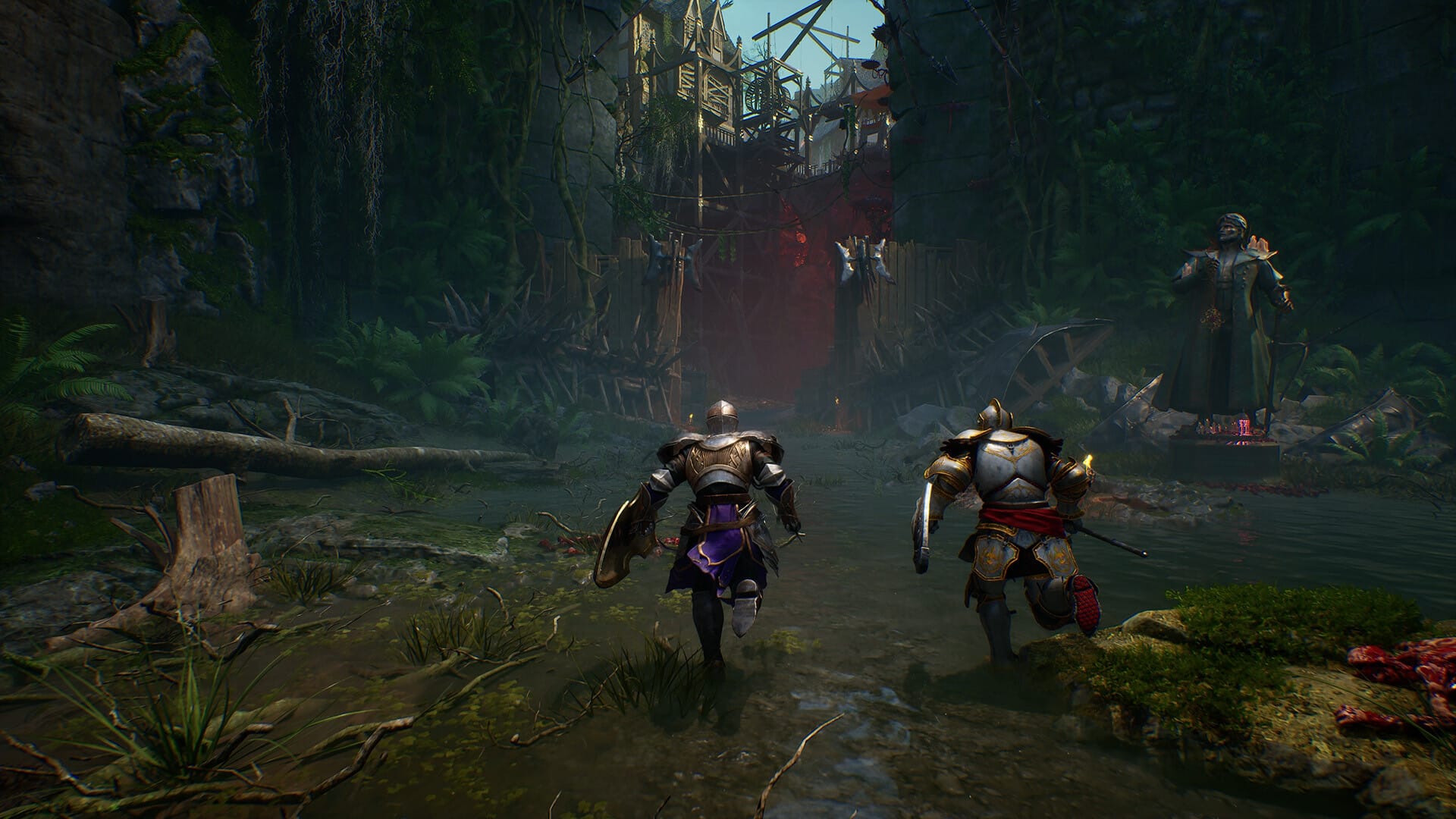 In-game gameplay screenshot of a gothic cathedral boss encounter in Crimson Moon PC