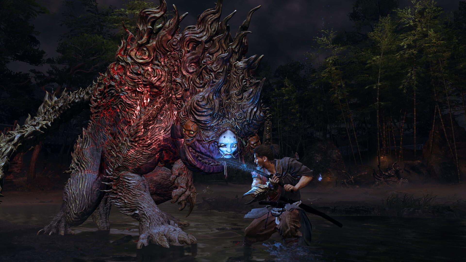 In-game screenshot of a lethal Break Issen counterattack against an armored Genma enemy